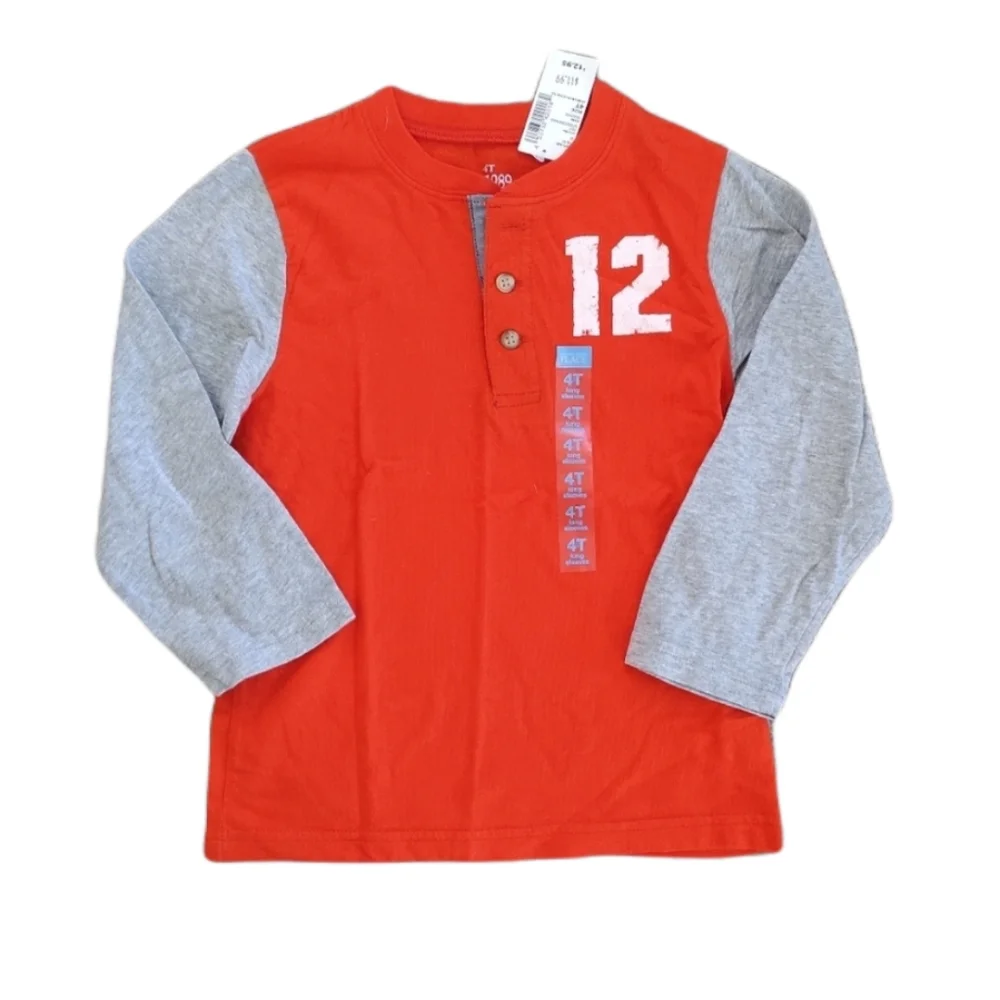 NWT The Children's Place Orange & Gray Baseball Raglan Tee